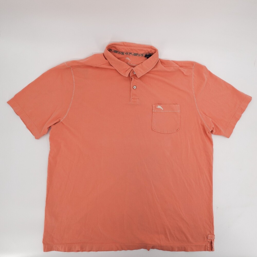 Tommy Bahama Polo Shirt Mens Extra Large Orange Short Sleeve Preppy Marlin
